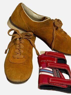 Vtg Brunswick Suede Bowling Shoes Dick Weber Wrist Master II Support 2L Lot